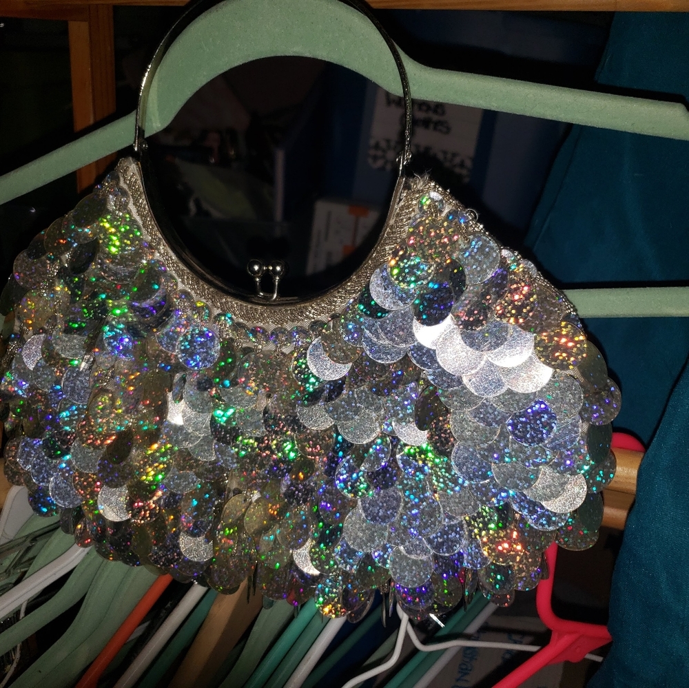 Max Mayer Silver Sequins Wristlet Bag